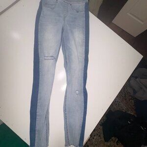 Spanx Distressed Skinny Slimming Jean Pull On Side Stripe Light Wash Blue Size S
